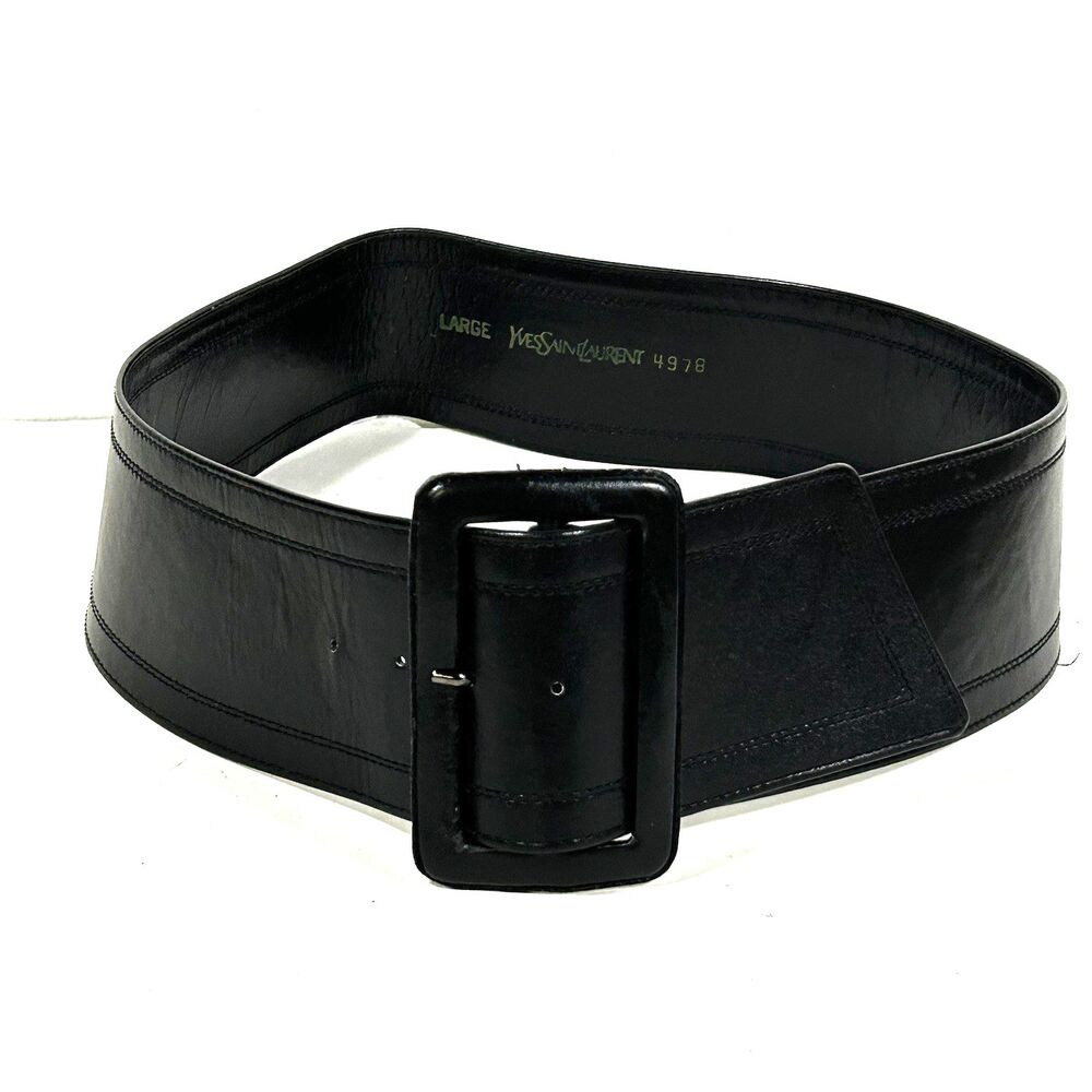 Yves Saint Lauren Wide Statement Belt Size Large Black Buckle Classic Modern - Picture 8 of 9